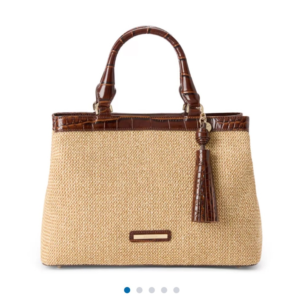 Brahmin Small Denise Rafia and Brown Croc Satchel with strap NWOT